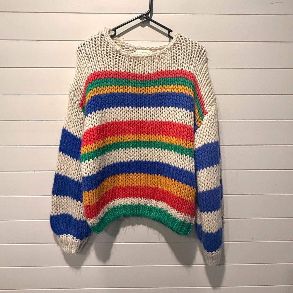 By Together Striped Chunky Knit Sweater Womens Small Multicolor Boho Distressed